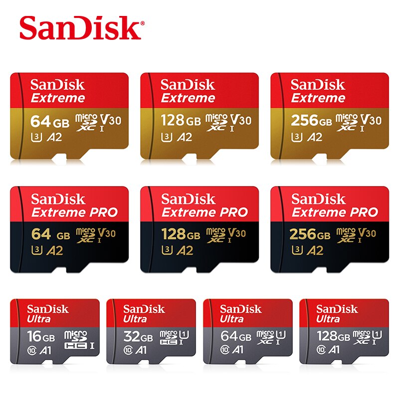 Sandisk Memory Card V30 A2 128GB 64GB 32GB 16GB Flash Micro TF SD Card 256GB MicroXC Per Second 10 M For Smartphone Adapter