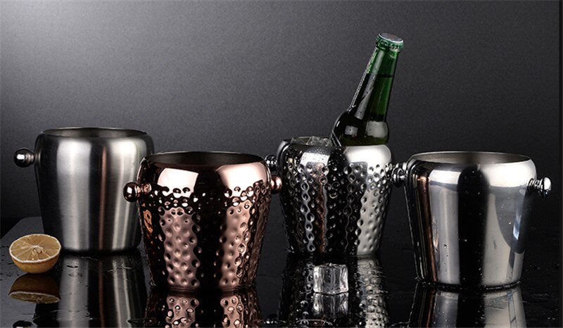 Gyllene färg rostfritt stål bar is hink två handtag champagne hink vin spotta vin fat behållare ktv club bar vin rack
