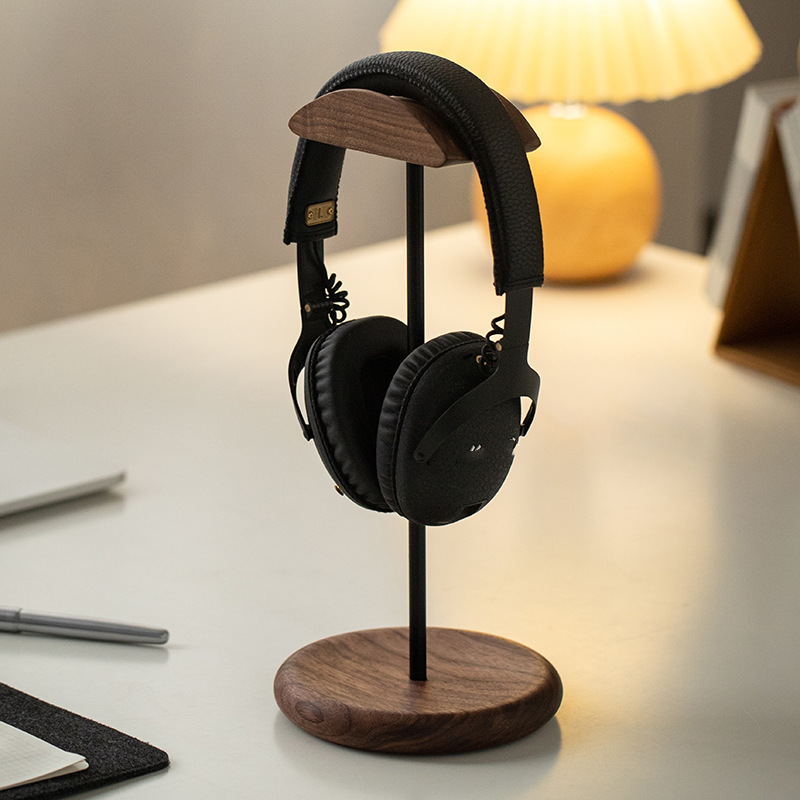 Suporte de fone de ouvido de madeira maciça computador mesa monitor fone de ouvido trocador borda nogueira suporte universal