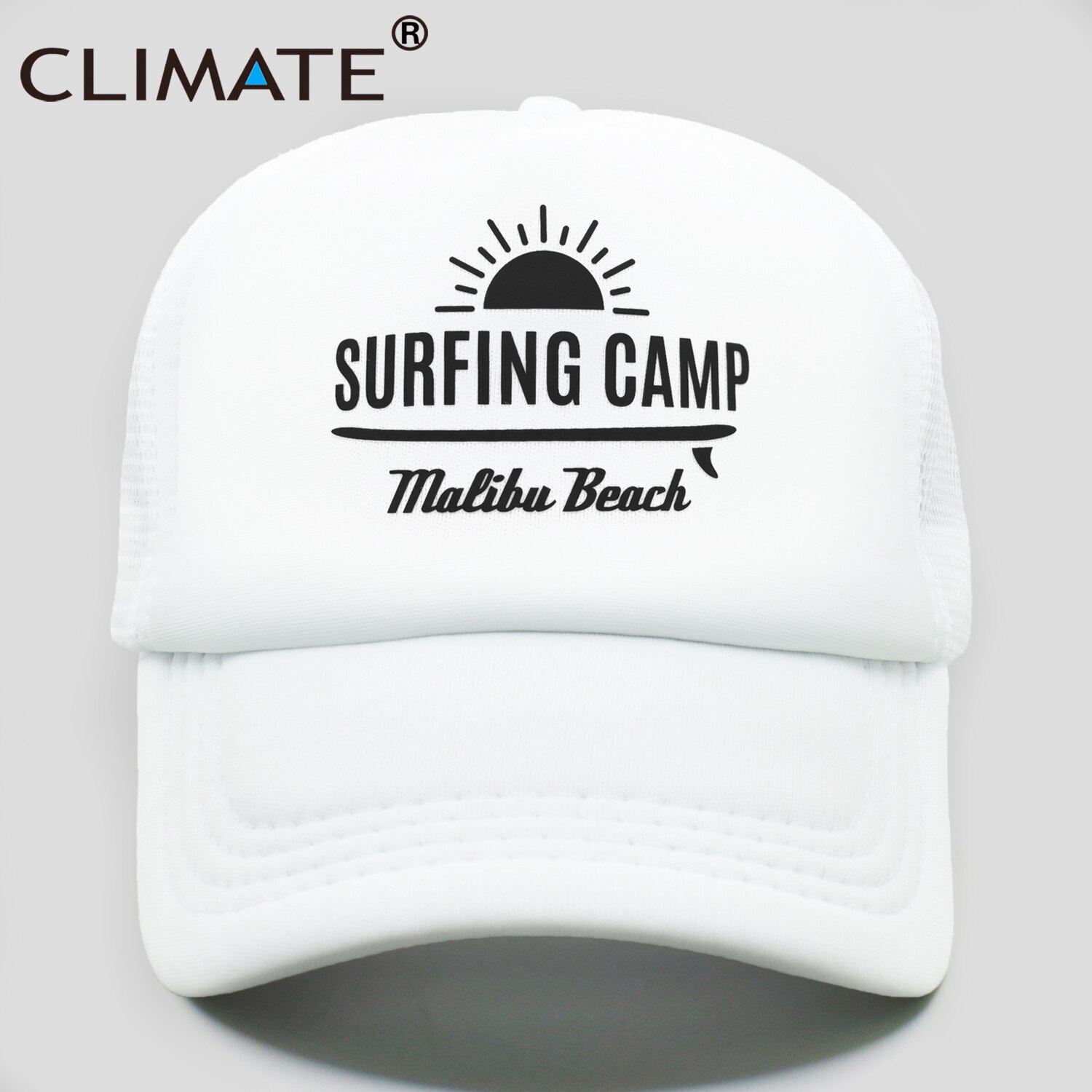 CLIMATE Surfing Camp Cap Malibu Beach Trucker Cap Hat Surfing Fan Surfer Hip Hop Cap Surfboard Surf Riding Mesh Cap Hat Youth: White