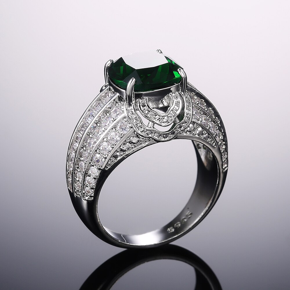 Huitan Luxury High Green CZ Women Wedding Rings Vintage Anniversary Party Ring Graceful Lady's Jewelry Romantic