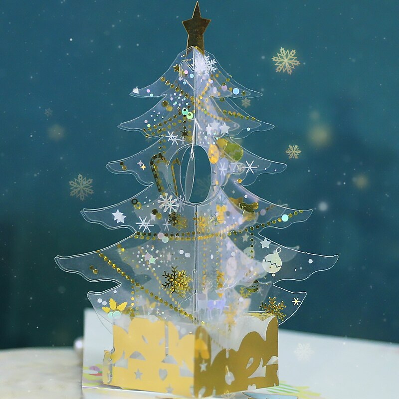 3d Crystal Paper Sculpture Christmas Tree Greeting Card Xmas Home Tabletop Blessing Card Decoration Crystal Tree