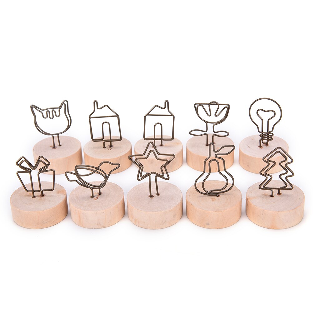 9 styles Wooden Small Clamps Natural Wood Memo Pincer Clips Paper Photo Clip Holder Stand Ornament