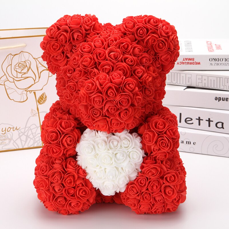 Bamse af roser valentinsdag boligdekoration tilbehør bryllup dekorative blomster jul kæreste: 31 40cm med hjerte