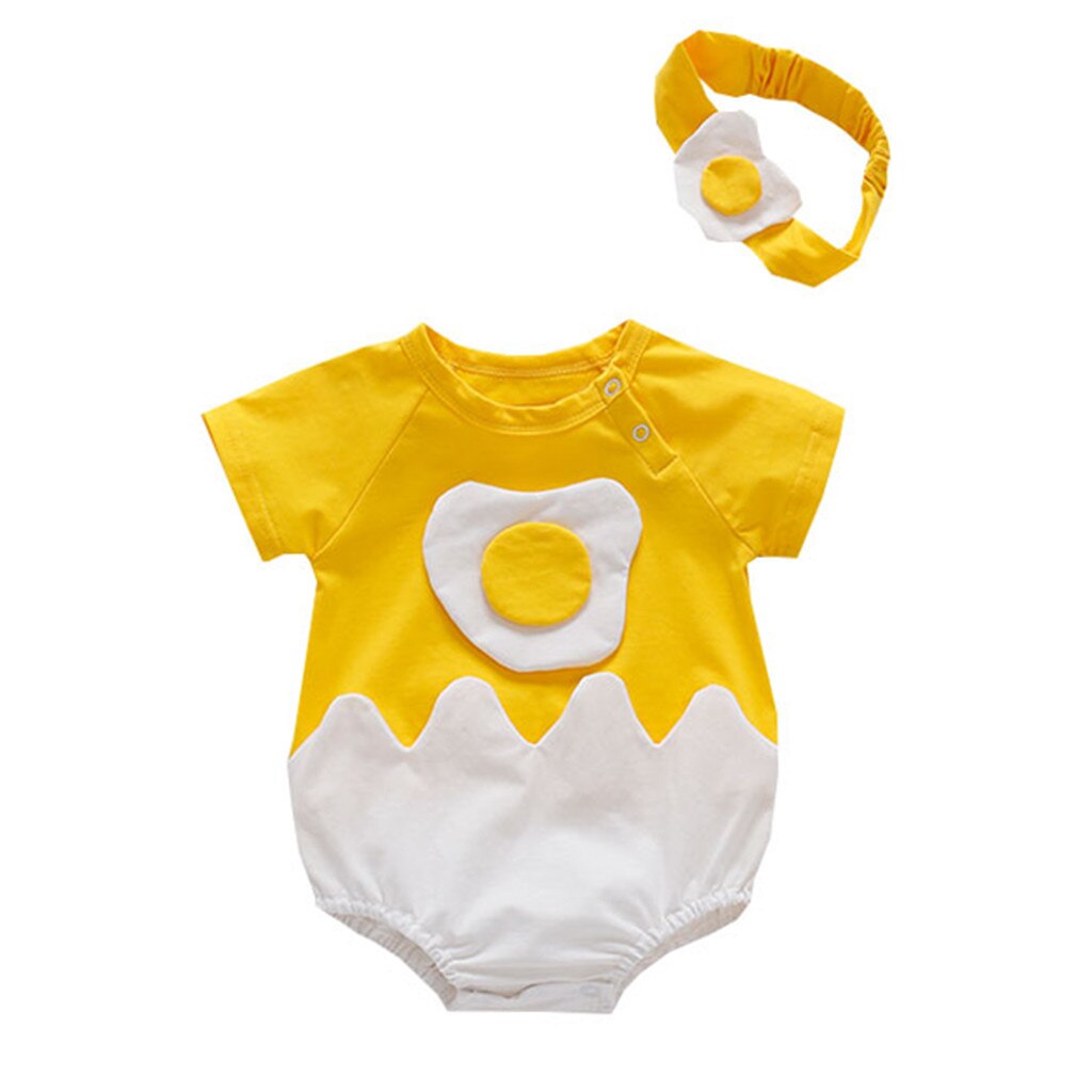 Peuter Pasgeboren Baby Jongen Meisje Simulatie Ei Patchwork Jumpsuit Kleine Verse Kleding Pak + Tweedelige Boog Haarband vetement Fille: 90