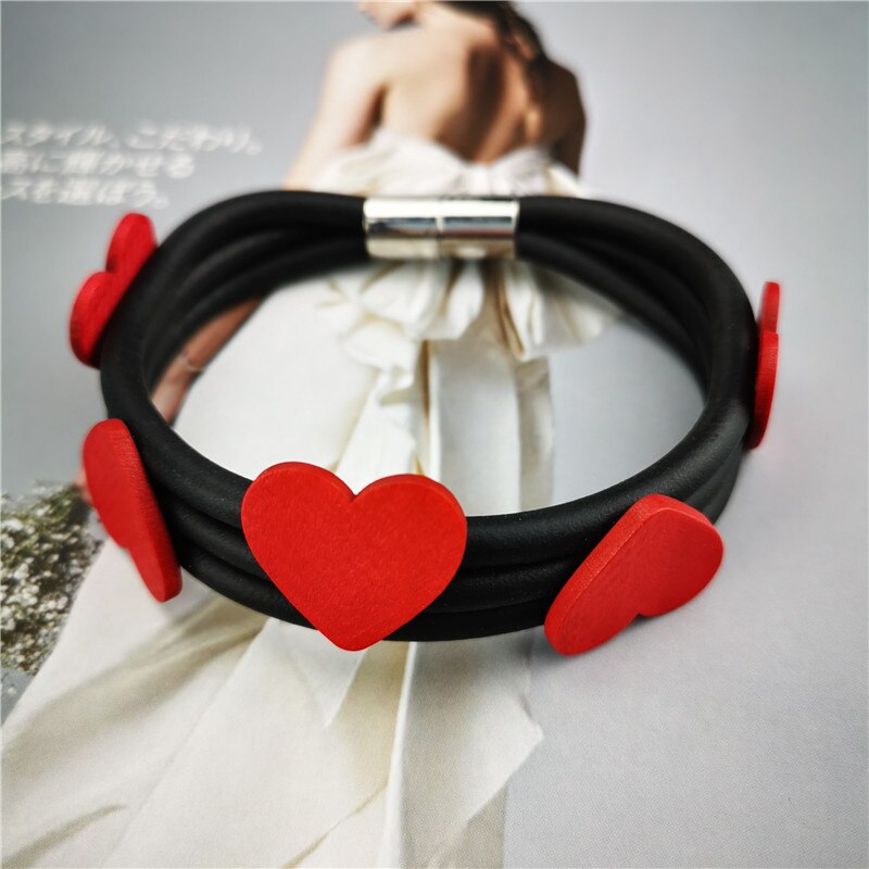 UKEBAY Boho Bangles Women Multicolor Bracelets Gothic Charm Bracelet Heart Wood Jewelry Birthday Chain Bangle: red heart 2