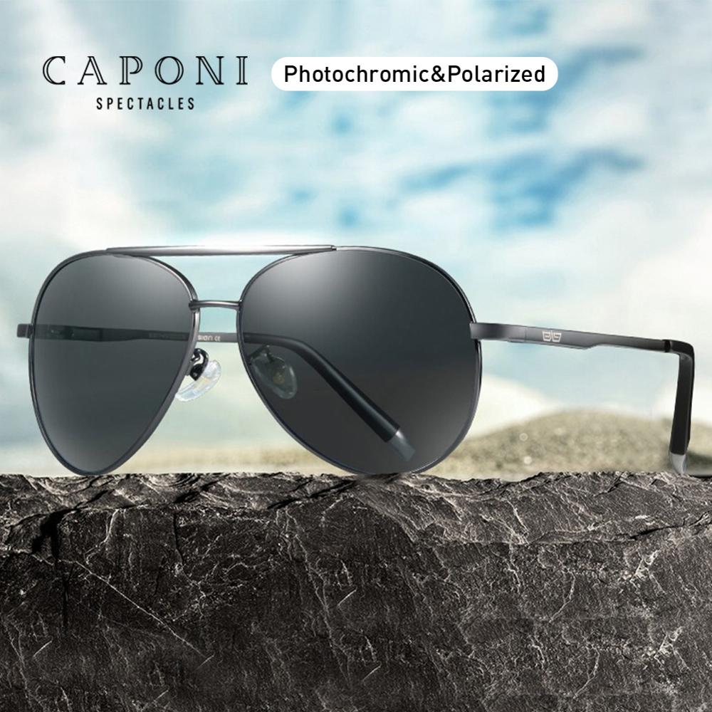 CAPONI Pilot Sunglasses Men Polarized Photochromic Vintage Sun Glasses Classic Alloy Frame Driving Shades For Women UV400 CP3103