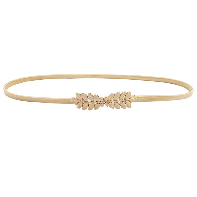 Cinturón elástico de metal para mujer con forma de flor y hoja, Cinturón fino con forma de flor y hojas, para boda: Style 9 gold
