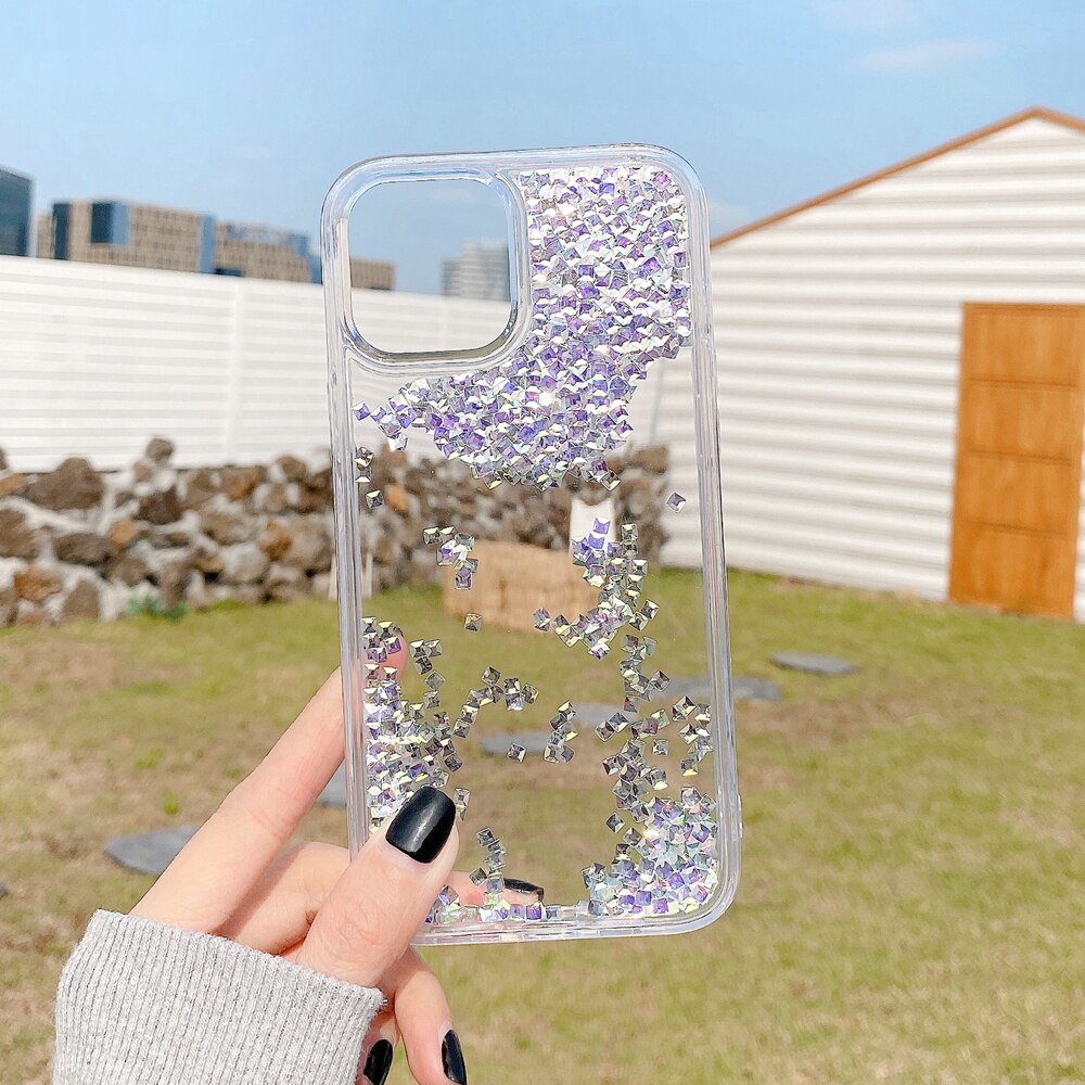 Dynamic Bling Rhinestone Liquid Phone Case For iPhone 11 12 Pro Max XS Max XR X 7 8 SE Protection Clear Hard Back Cover