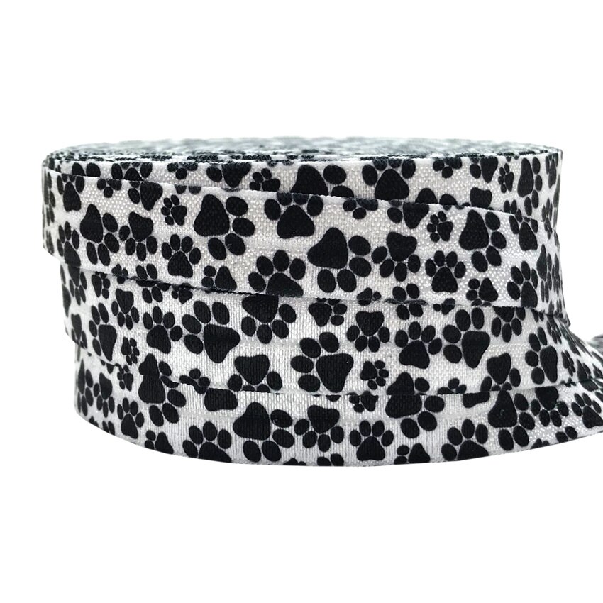 5Yard 16Mm Bear Paw Footprint Print Fold Over Elastic Band Sewing Tape Handmade Crafts Accessories Diy Baby Headband Hair Ties: P676 black