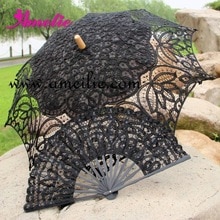 mariage belge dentelle Parasol et ventilateur nuptiale parapluie ensemble de mariage noir parapluie ventilateur fête faveurs