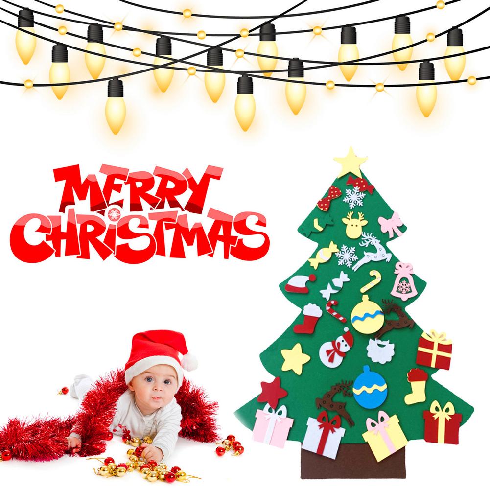 Kerstboom Led Diy Vilt Kerstboom Set 32 Stuks Wandmontage Vilt Boom Met Led-verlichting Babies Peuters Kerst