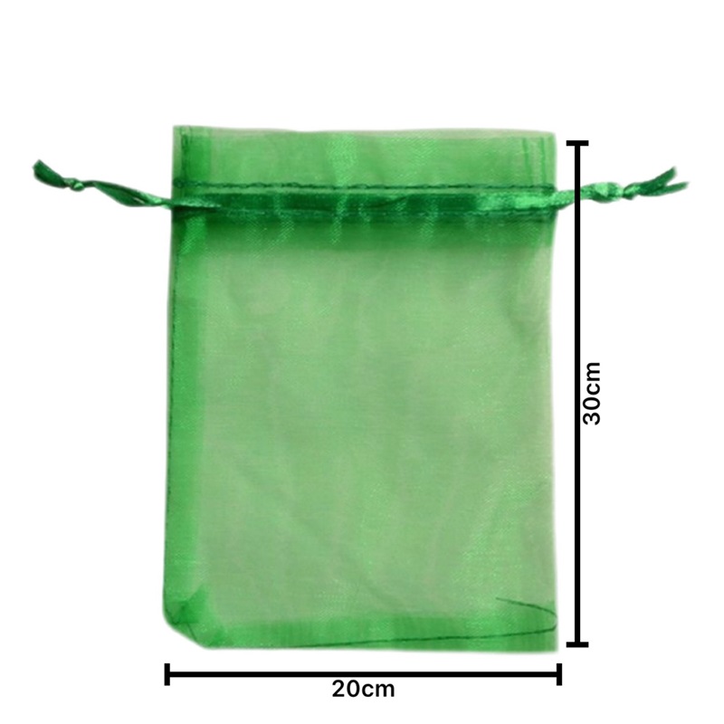 1-100Pcs Bundle Mouth Organza Drawstring Garden Bird Proof Net Fruit Protection Bag Mesh Packaging Bags Gardening Tools: L / green
