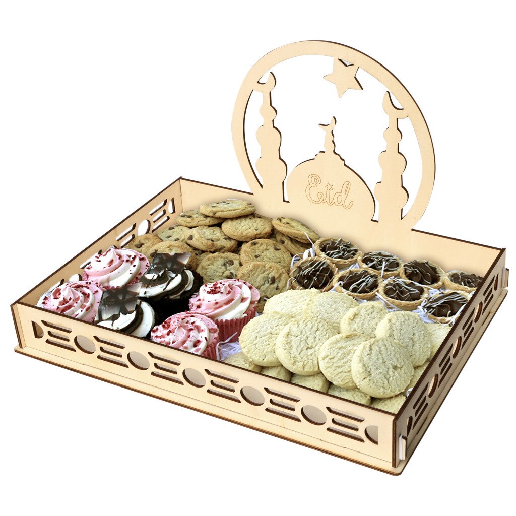 Houten Artistieke Eid Mubarak Party Serving Servies Lade Display Hout Decoratie Schotel Vruchten Schotel Snacks Plaat Desserts Plaat