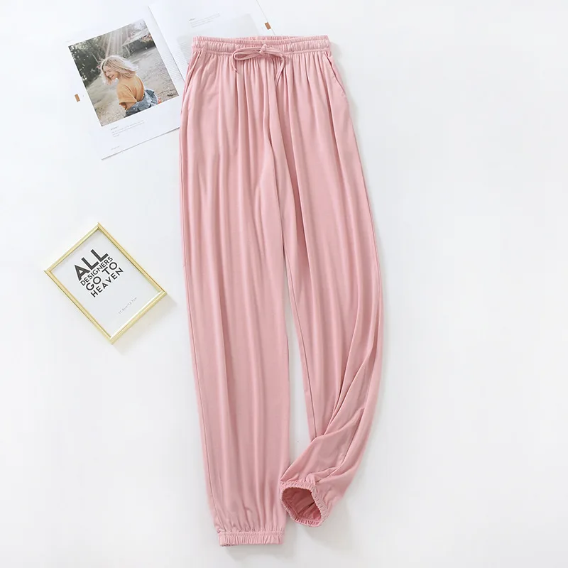 Pantalones japoneses de estilo para el hogar para mujer, pantalones finos de modal holgados de talla grande de color sólido para primavera y verano, pantalones para el hogar para mujer: L / Gris oscuro