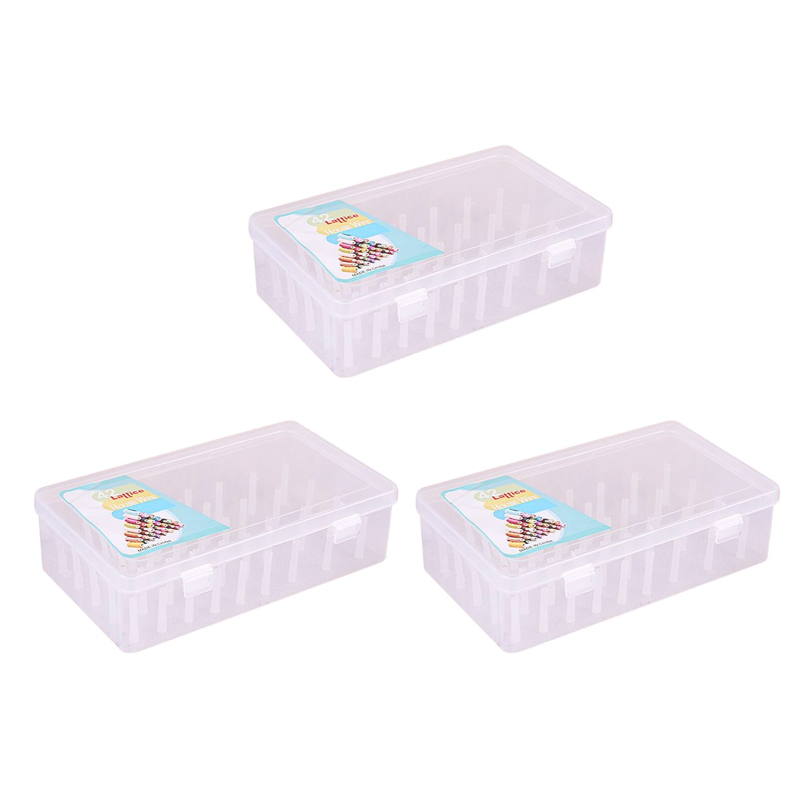 3 Pieces Solid Sewing Thread Storage Box Container Case Holder with 42 Pieces Pillar Prevents Twining