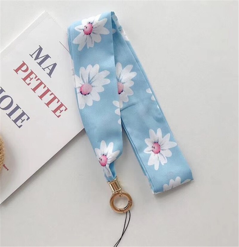 Lanière de foulard florale pour le cou de téléphone sangles de téléphone portable lanière de chaîne de téléphone longue clé de carte d'identité USB caméra MP3 clé de Badges suspendus: C