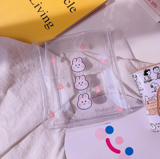 Läpinäkyvä pvc paksunnettu kawaii karhu kani työpöytä järjestäjä penaali meikki säilytyspussi koulun toimisto paperitavarat: 16.5cm kani