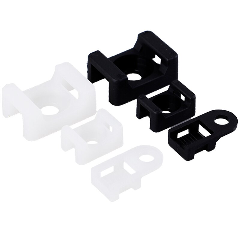 100pcs White Black Cable Tie Mount Wire Buddle Saddle Type Plastic Holder
