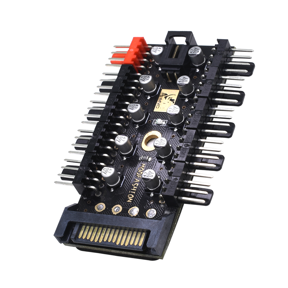 TISHRIC Upgrade Fan Hub 4Pin/SATA Chassis Fan Hub Molex Adapter Cooler Fan HUB Splitter Channel Hub of 4PIN/Sata Chassis Fan: SATA 10 ports Plus