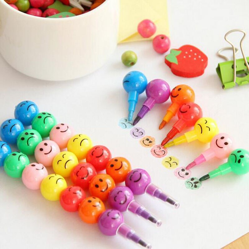 7 Colors Crayons Sugar-Coated Haws Cartoon Smiley Graffiti Pen kawaii Stationery For Kids Wax Crayon Pencil