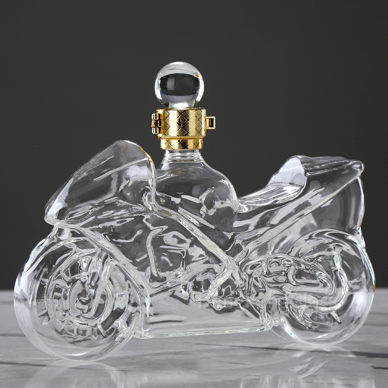 vintage motorcycle shaped whiskey decanter 750ML Glass Alcohol Bottle Unique Liquor Bar and Party Decorations for Liquor: Default Title