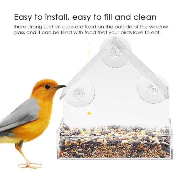 Acrylic Transparent Bird Feeder Window Viewing Bird Feeders Tray Birdhouse Suction Cup Practical Mount House Type Feeder