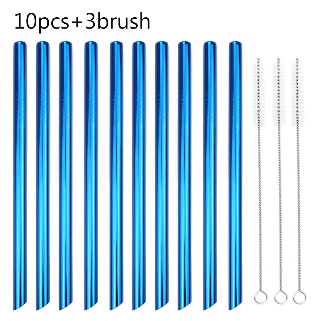 5/10pcs 12mm Reusable Pointed-End Drinking Straw Stainless Steel Drink Pearl Milkshake Fat Bubble Tea Straws Cocktail Party: Blue 10pcs