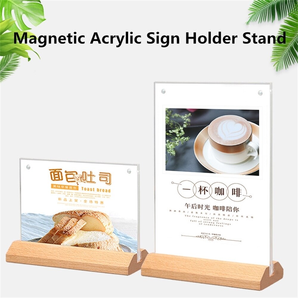 A5 Magnetic Acrylic Sign Holder Cardboard Display Stand Store Advertising Wooden Poster Frame Paper Photo Frame