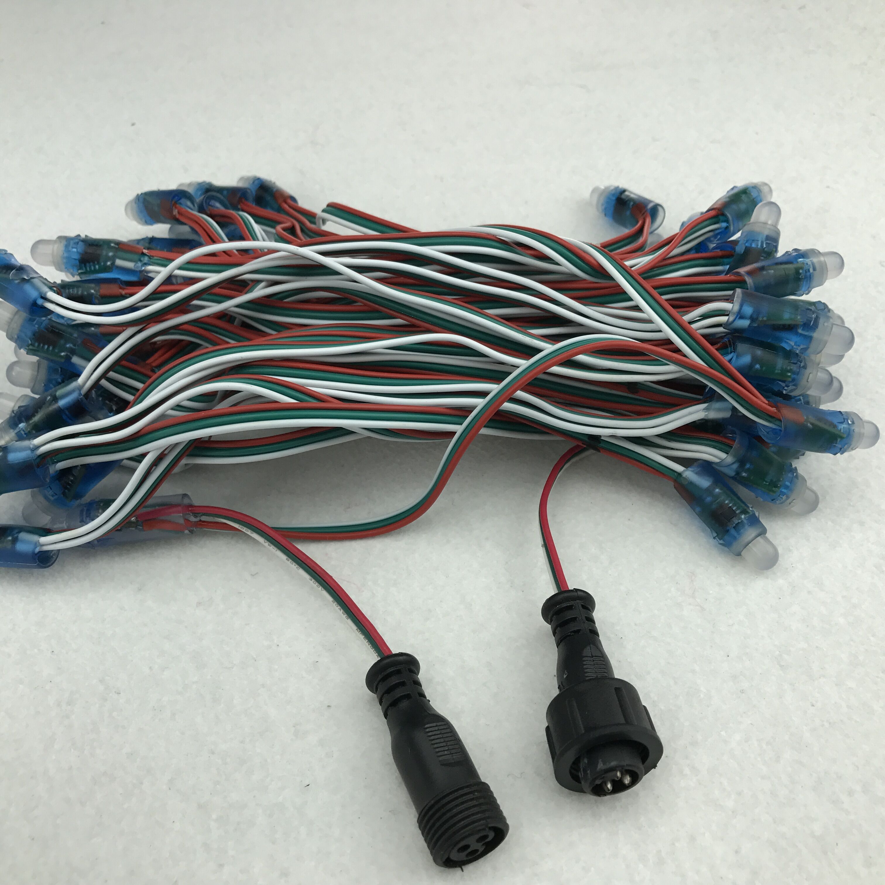 WS2811 DC5V 50nodes addressable LED pixel string;IP68;18cm wire spacing;RGB full color;24AWG wire;13.5mm waterproof pigtails