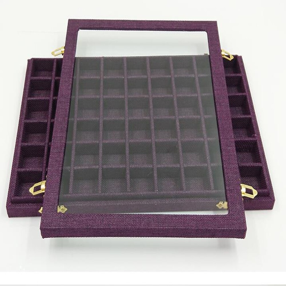 Caja de Porta anillos con tapa de cristal transparente de 54 rejillas, organizador de embalaje de joyería, caja de joyería para pendientes, collares y pulseras