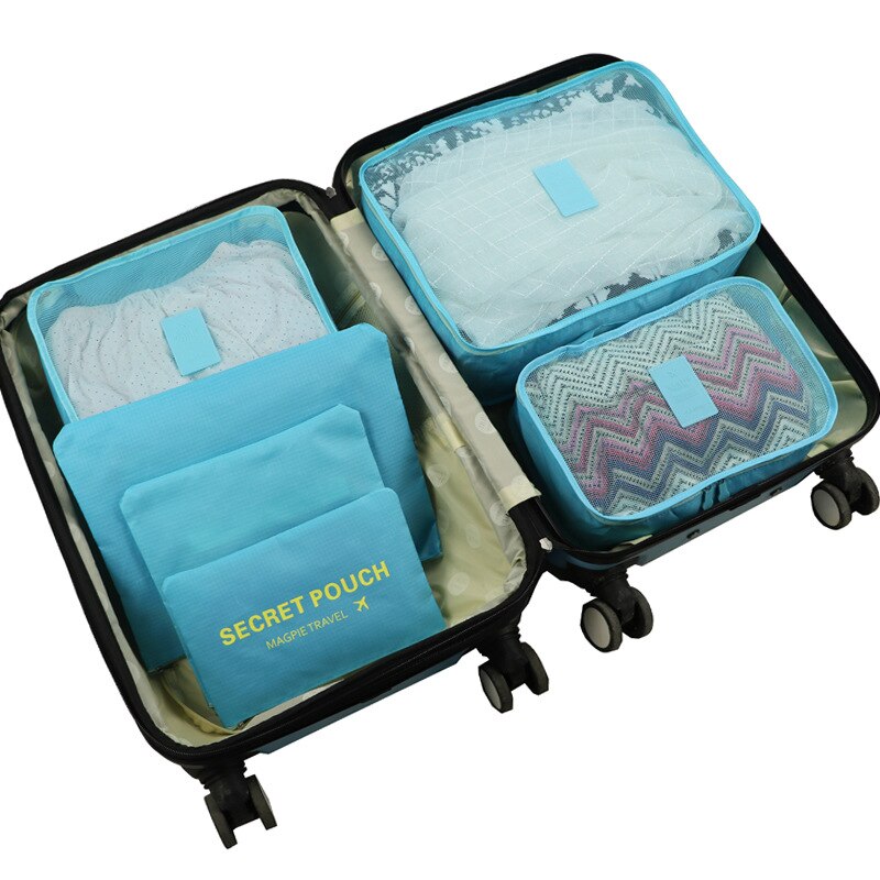 Qiaqu 6 Stks/set Reizen Opbergzakken Draagbare Bagage Organisator Kleding Tidy Pouch Koffer Verpakking Waszak Reizen Accessoires: Sky Blue