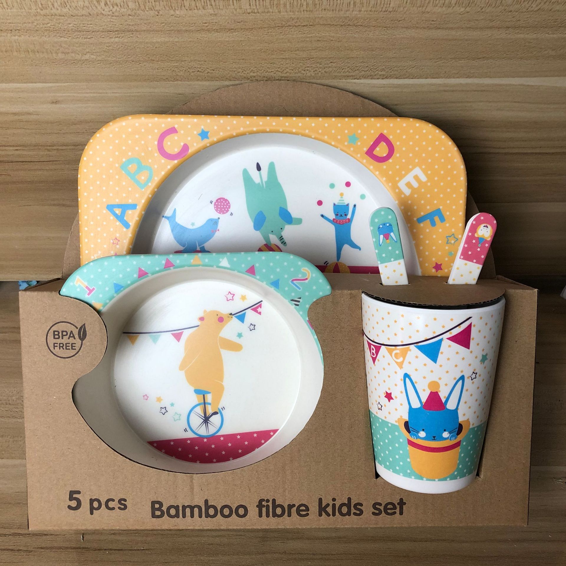 Bamboo Fiber Children&#39;s Tableware Set Baby Cartoon Rice Bowl Fork Spoon Children&#39;s Meal Partitioned Baby Dinner Plate: 21
