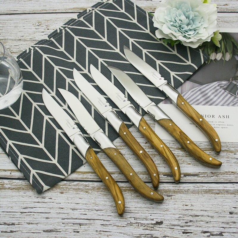 2/4/6/10Pcs Laguiole Steak Mes Diner Messen Olijf Houten Handvat Servies Roestvrij Tafel Messen 8.25 &#39;&#39;Japan Houten Servies