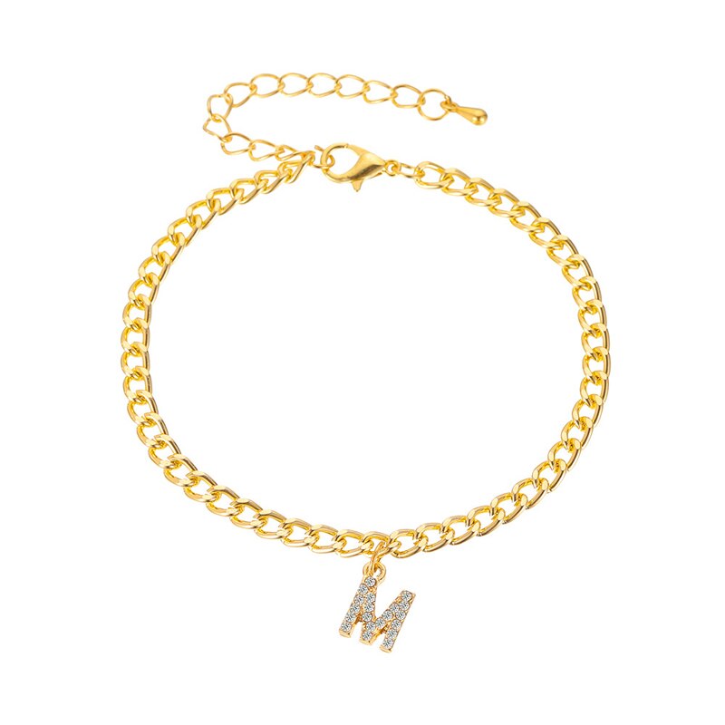 Enkelbandje met gouden letters voor dames, handgemaakt met strass-steentjes en initiaal, met voetketting en sieraden.