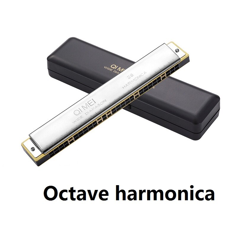 Armónica cromática de 28 agujeros, instrumento de viento de madera, C Key Slive, órgano bucal , trémolo portátil, Mini arpas,: Octave Silver