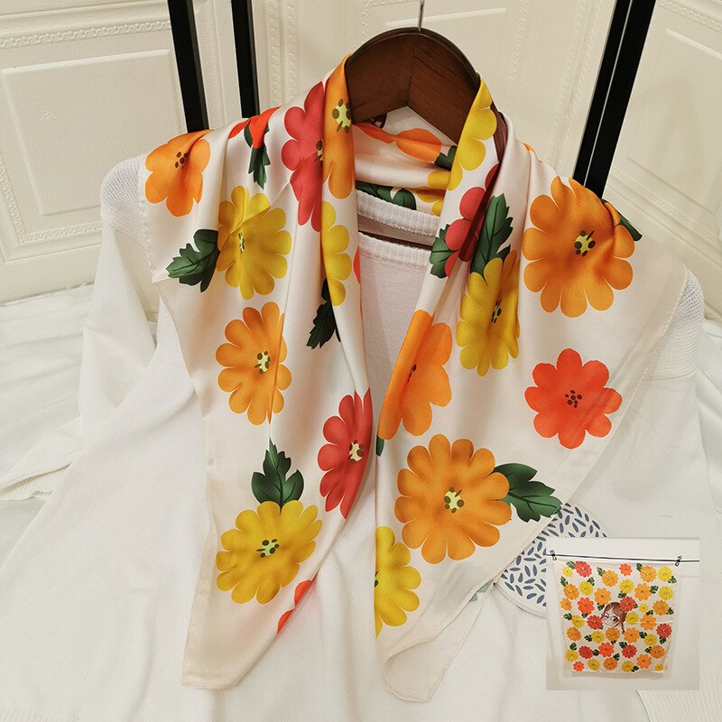 Trykk hår skjerf til kvinner silke sateng tørkle liten sjal wraps kvinner neckerchief 70cm*70cm søte bandana hodet skjerf: 04