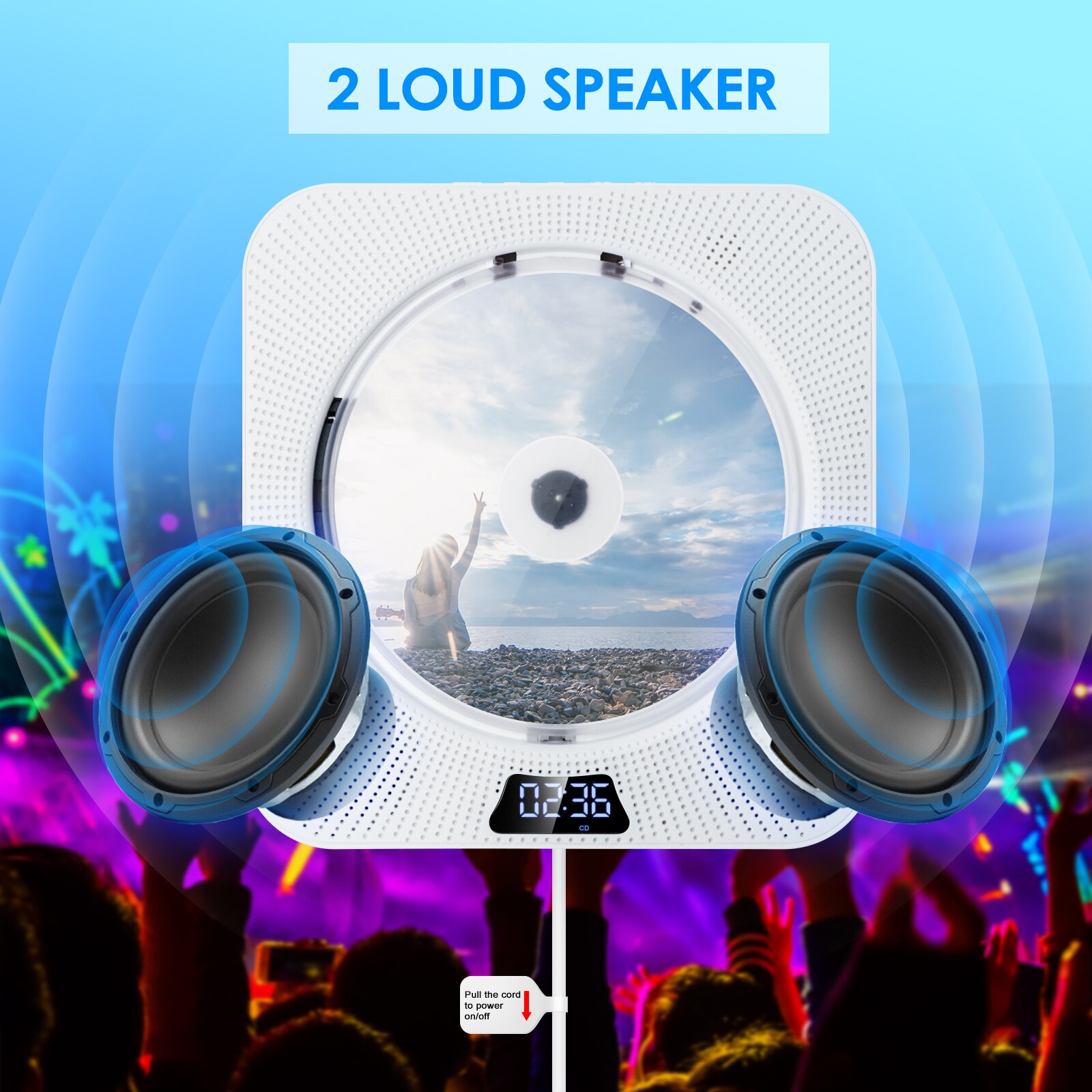 Wall Mountable CD Player With Bluetooth Remote Control Home Stereo FM Radio HiFi Built-in 2 Loudspeakers Boombox Lecteur CD