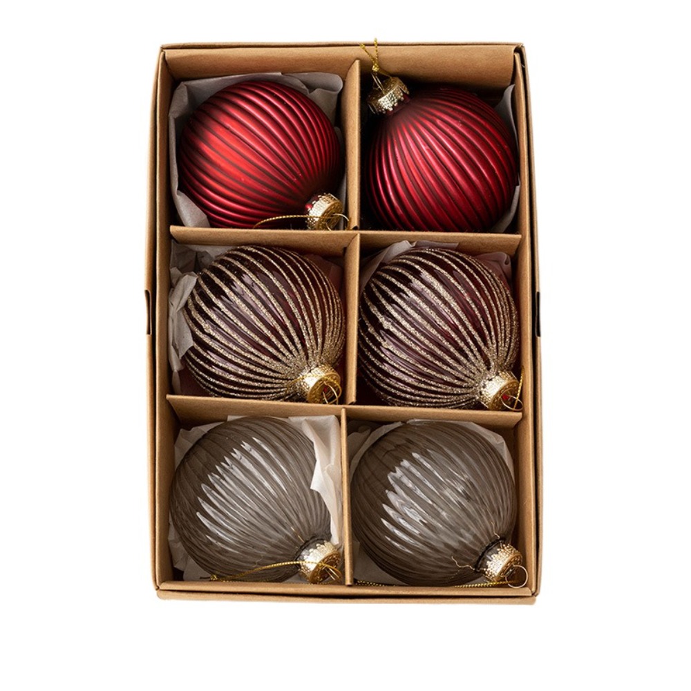 6 pçs artesanato conjunto de bola de natal de vidro 6cm criativo pingente de árvore de natal delicado pintado pendurado ornamento casamento: Oliva