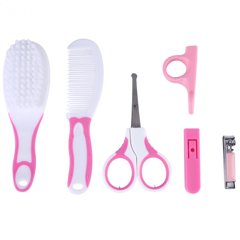 Baby Verzorgingsset - 6 Delig - Nagelknipper, Schaar, Borstel, Kam - Effen Patroon - Plastic & Metaal
