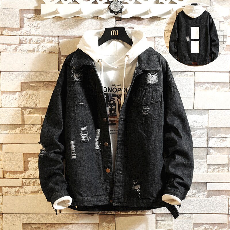 Veste en jean déchirée pour homme, style coréen, grande taille, style hip-hop, ample