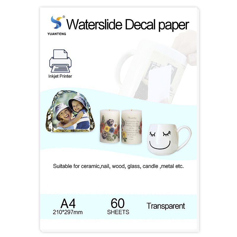 (60 Stks/zak) inkjet Water Slide Decal Transfer Papier A4 Size Transparant Clear Kleur Inkjet Waterglijbaan Decalpapier Voor Hout Zeep