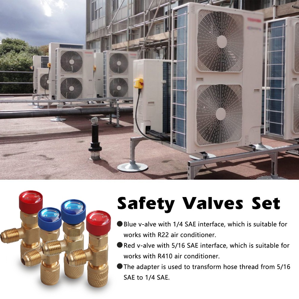 4/2/1 Uds R410A R22 1/4 "válvula de seguridad de carga de refrigeración aire acondicionado refrigerante adaptador de líquido de seguridad piezas de herramientas de mano
