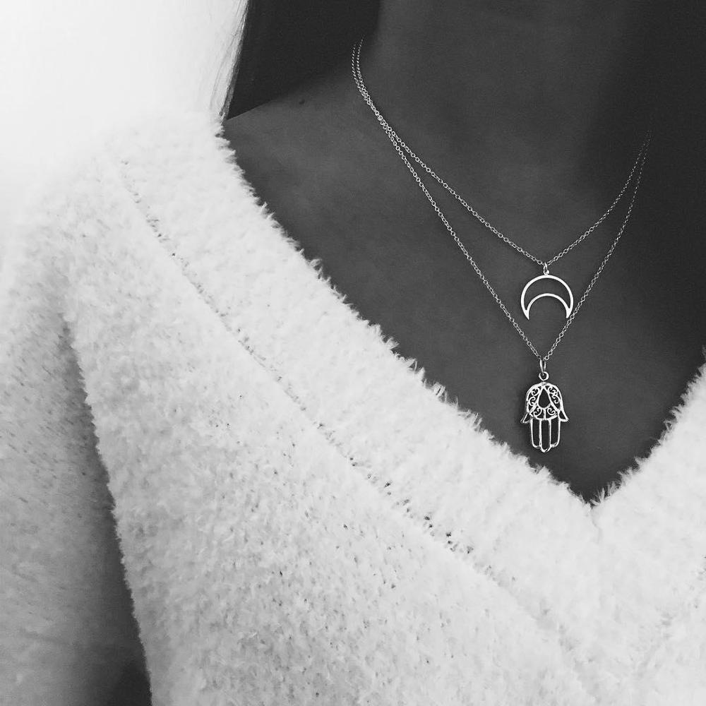 Mode Ketting Eenvoudige Eenvoudige Vrouwen Ketting Met Zilveren Maan Palm Vrouwelijke Accessoires Sieraden Kralen