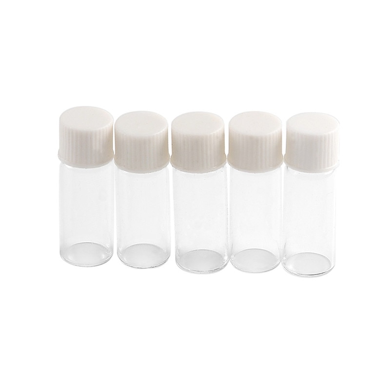1ml miniglasflaskor flaskor vit plastlock tomma små genomskinliga glasflaskor skruvkork 10*28*6mm 100 st