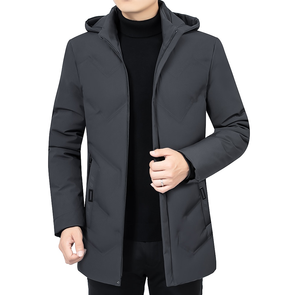 Casual mænd vinterparka mellemlang 2 farver varm jakke outwear vindtæt frakke hætte str. l -4xl