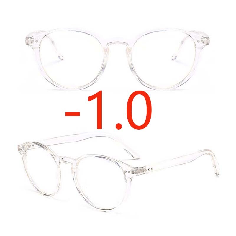 Lunettes de myopie pour femmes, verres de Prescription pour myopie, monture ovale blanche et noire, verres clairs, 0-1 1.5 2 2.5 3 3.5 4: White myopia -1.0