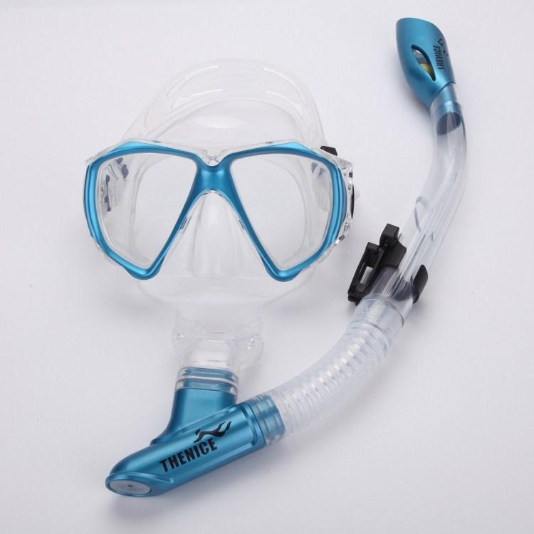 Diving Mask Scuba Full Face Mask with Anti-fog Goggles All-Dry Breathing Tube On For Underwater Snorkeling Spearfishing: Blue