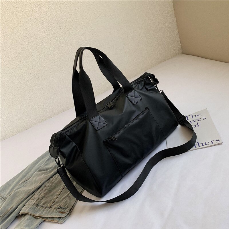Nylon Waterdichte Reistas Sport Tassen Mannen Handtassen Tote Schouder Crossbody Tas Duffle Multifunctionele Bagage Tassen: Black