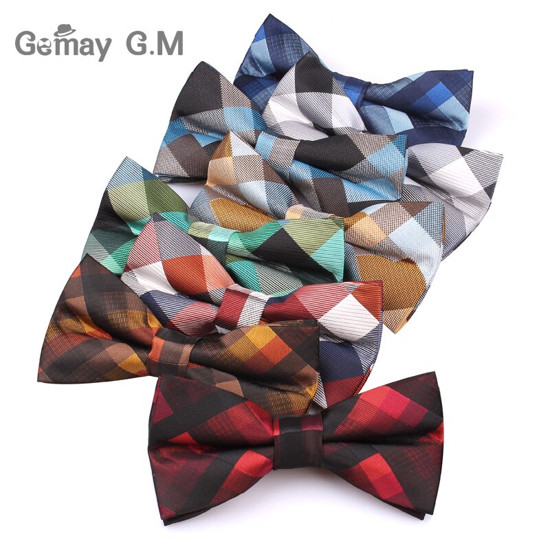 Kostym flugor för män polyester cravats justerbar fluga för bröllopsfest brudgummen fjäril vuxen rutig fluga